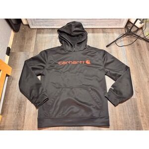 Carhartt Force Boys Black Orange Logo Performance Hoodie Sweatshirt Size M 10-12